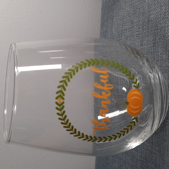 Stemless Wine Glass Set Fall Harvest Thanksgiving Blessed Grateful Thankful NIB - Picture 3 of 7